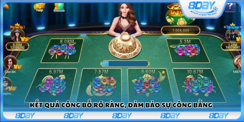 Kết quả quay số rõ ràng, đảm bảo tính công bằng