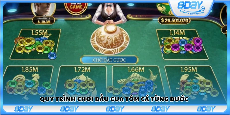 Quy trình cụ thể khi chơi bầu cua tôm cá online